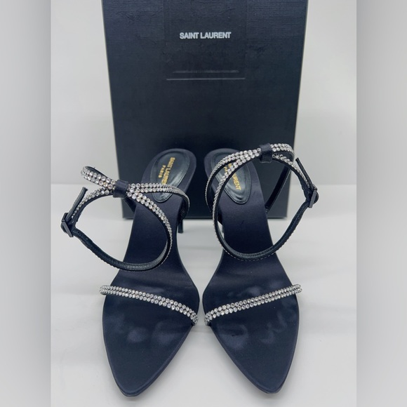 SAINT LAURENT GEORGIA SANDALS IN CREPE SATIN WITH RHINESTONES - Picture 2 of 14